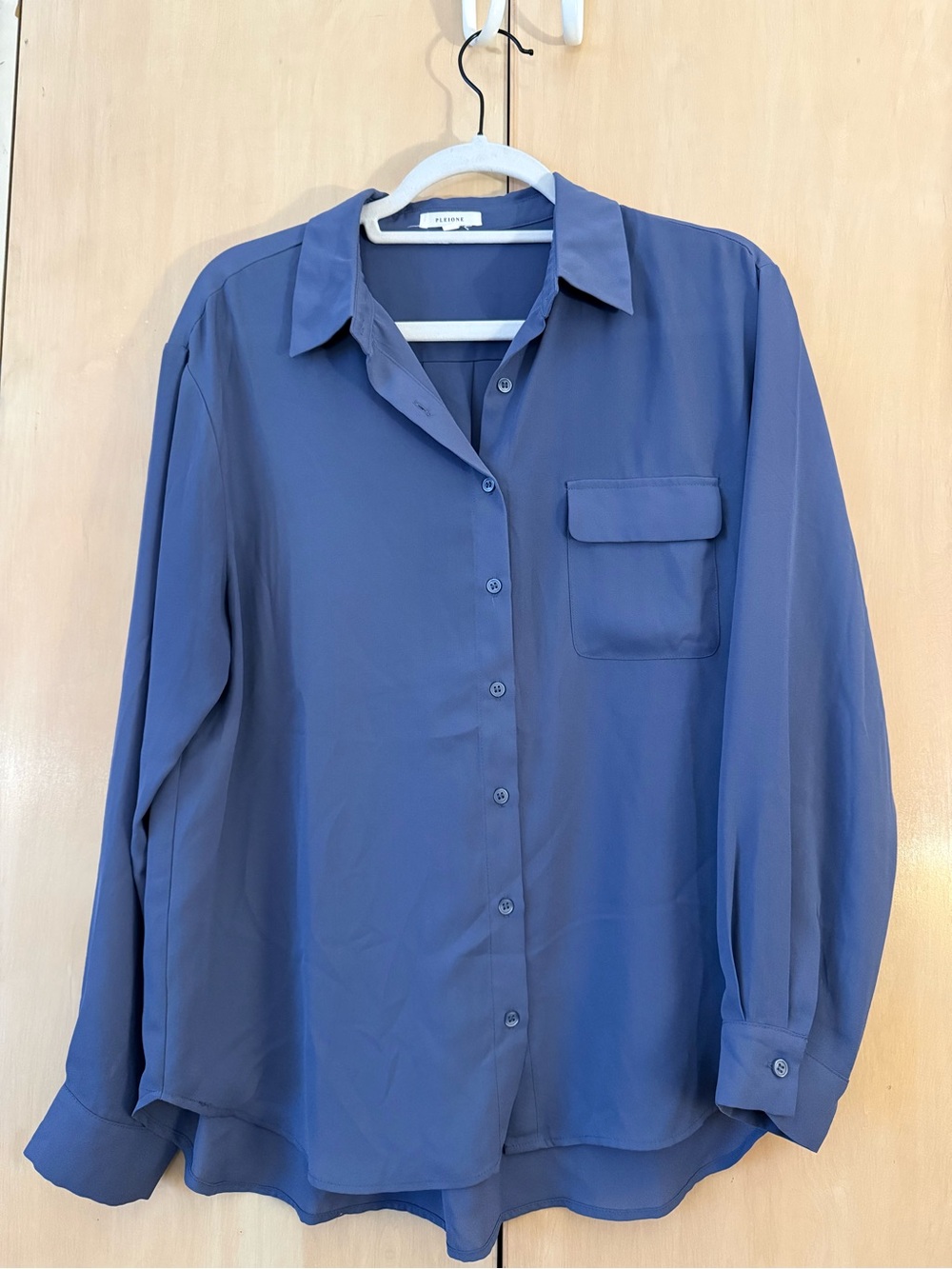 Pleione Slate Blue Button-Front Blouse